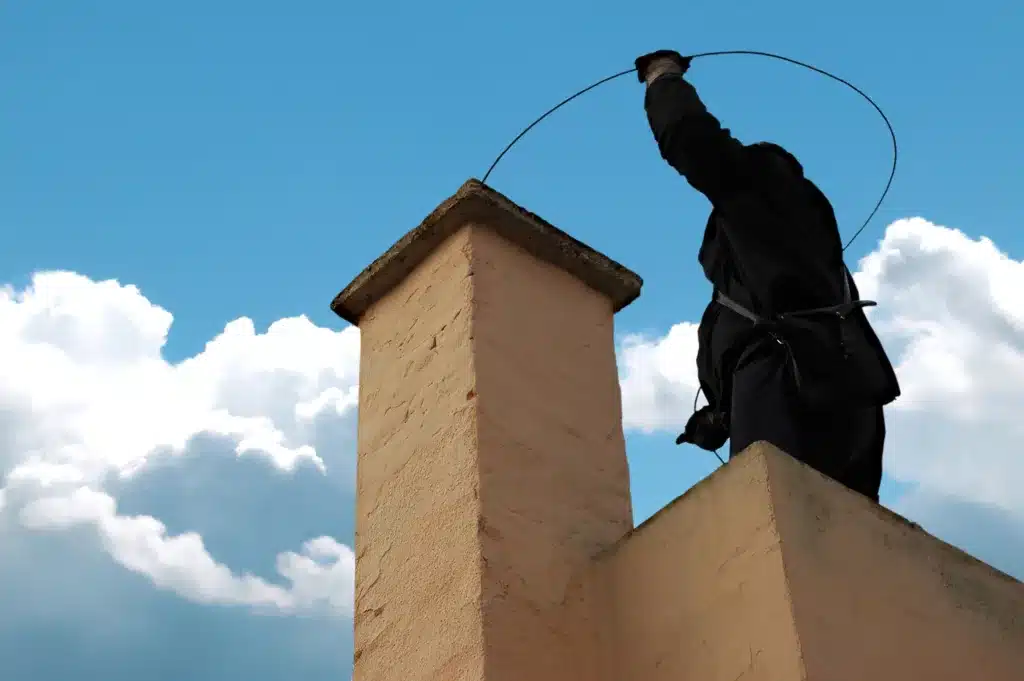 professional chimney sweeper cleaning a chimney